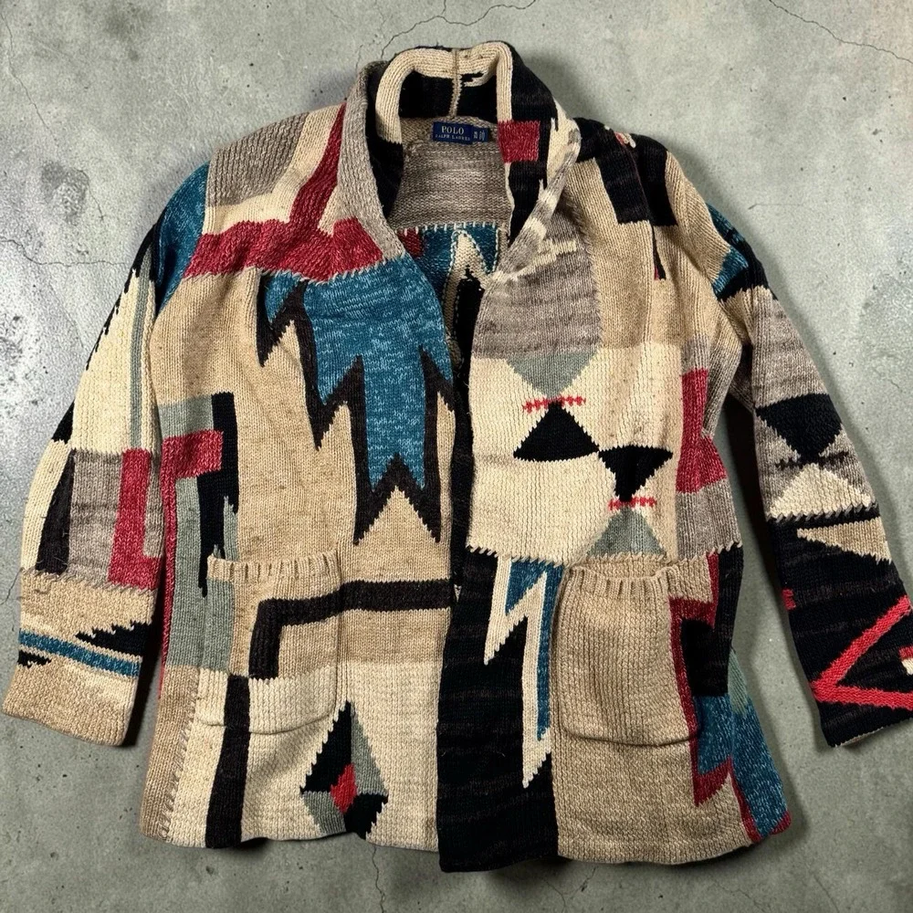 Polo Ralph Lauren Southwestern Aztec Shawl Cardigan Sweater Mens XL Country
